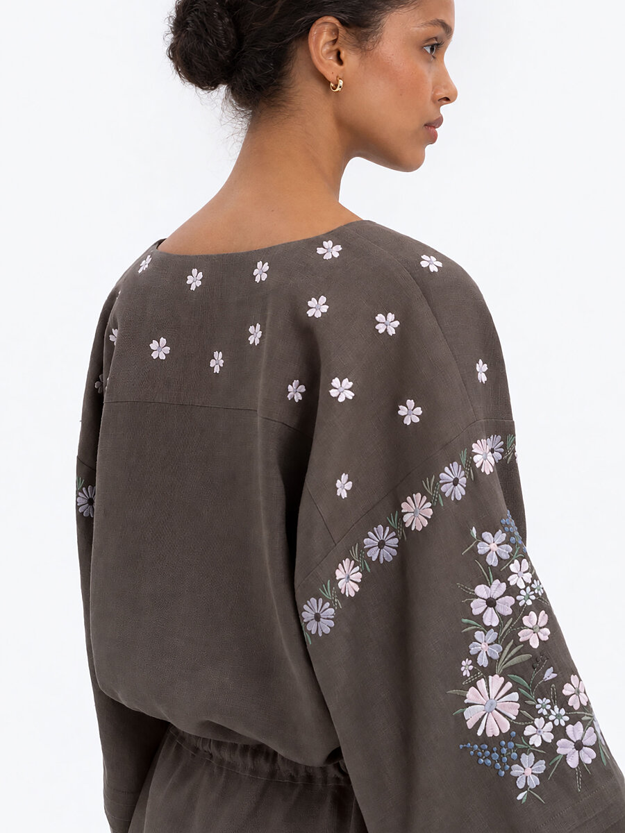 Linen Embroidered Blouse with Floral Pattern "Budzhak" dark [0]