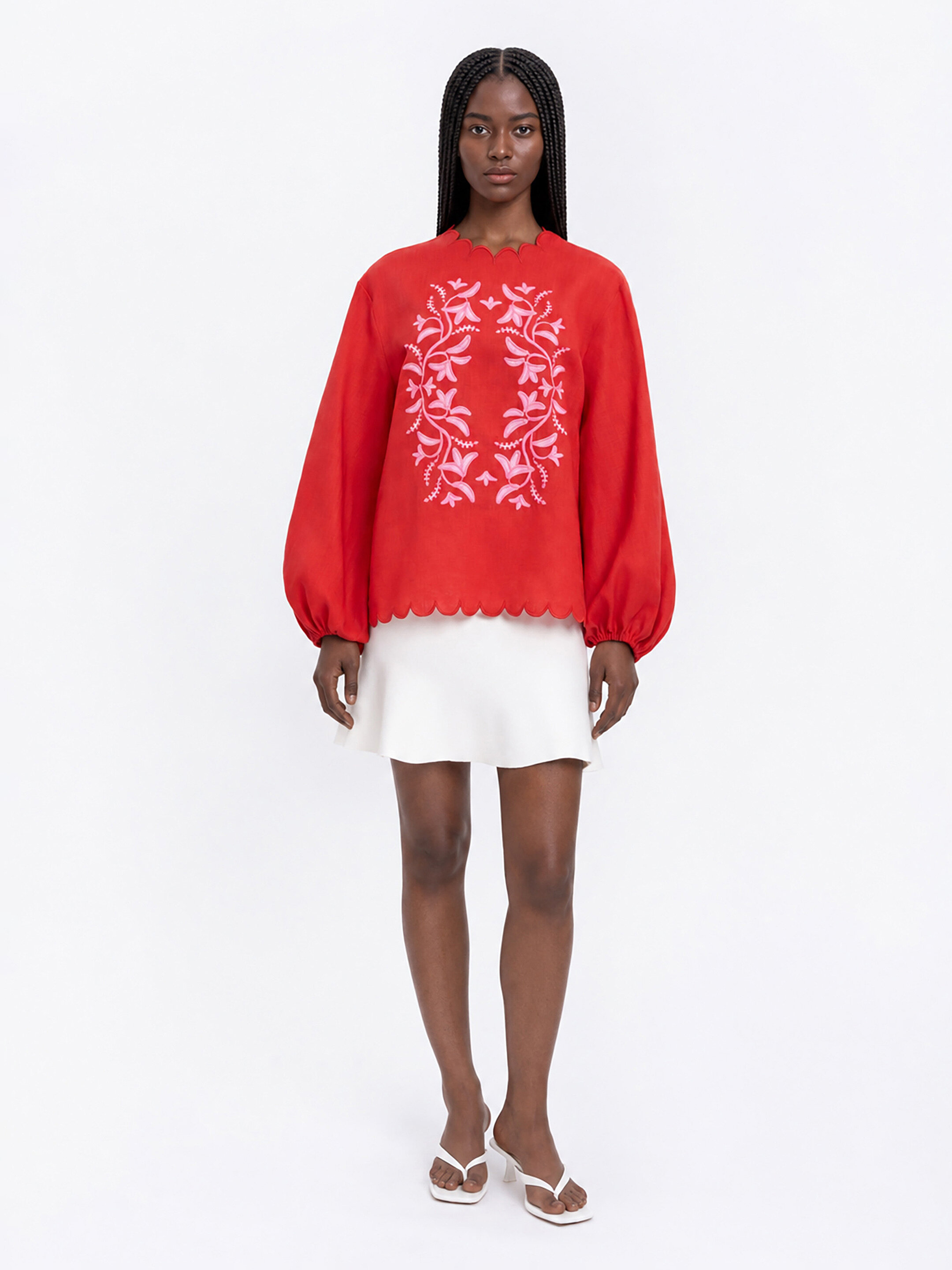 Red‑coloured embroidered shirt  “Troyanda” Buy