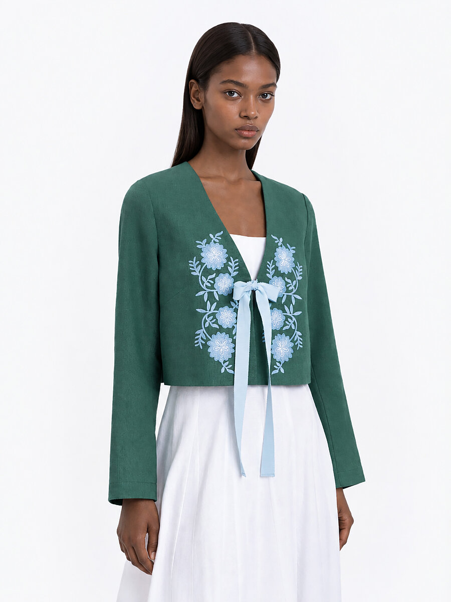 Linen embroidered jacket with ties  “Lakitka” [0]