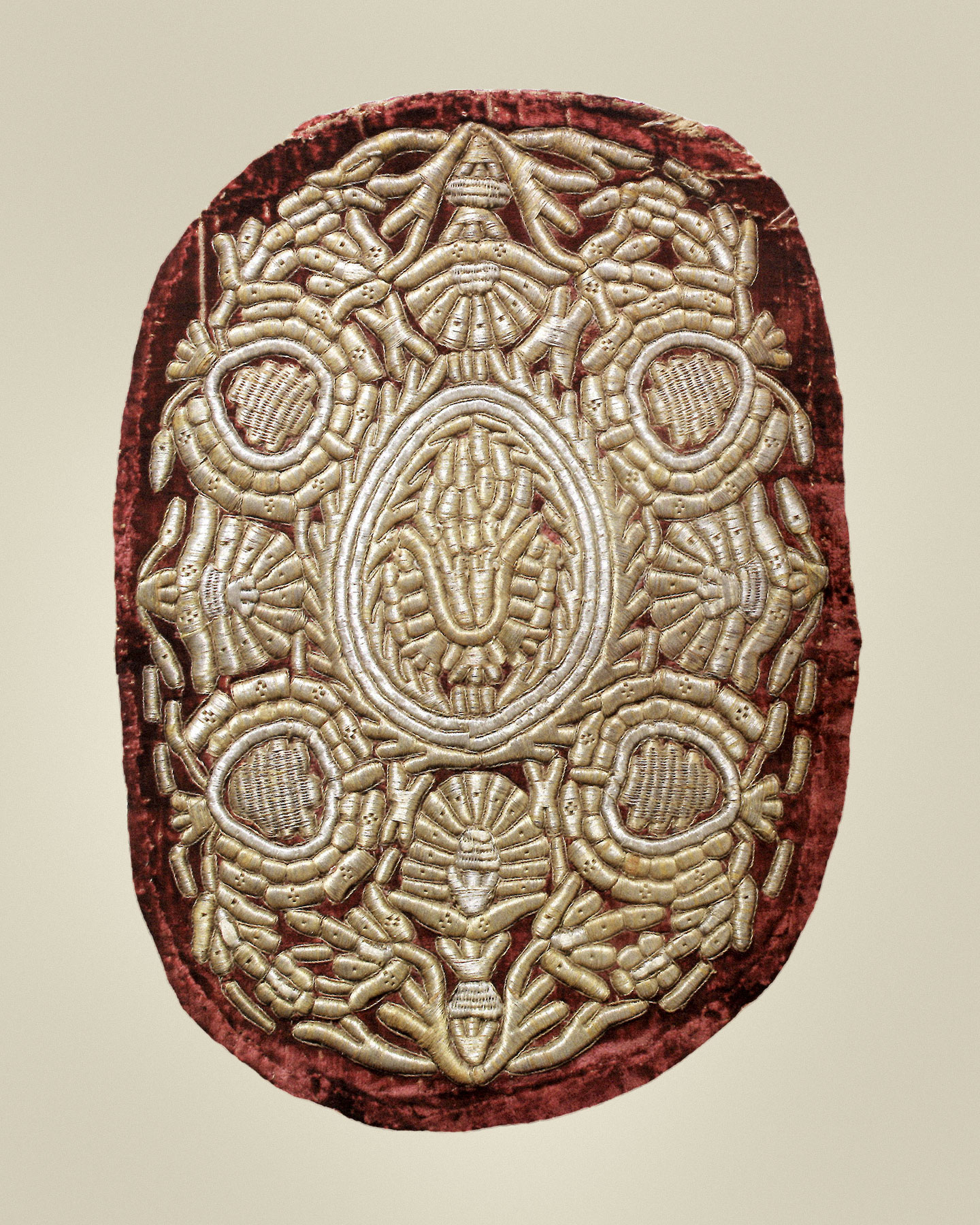The Bottom of a Kybalka (Traditional Ukrainian Bag). First Half of the 18th Century. Embroidery in Couched Stitch Technique.