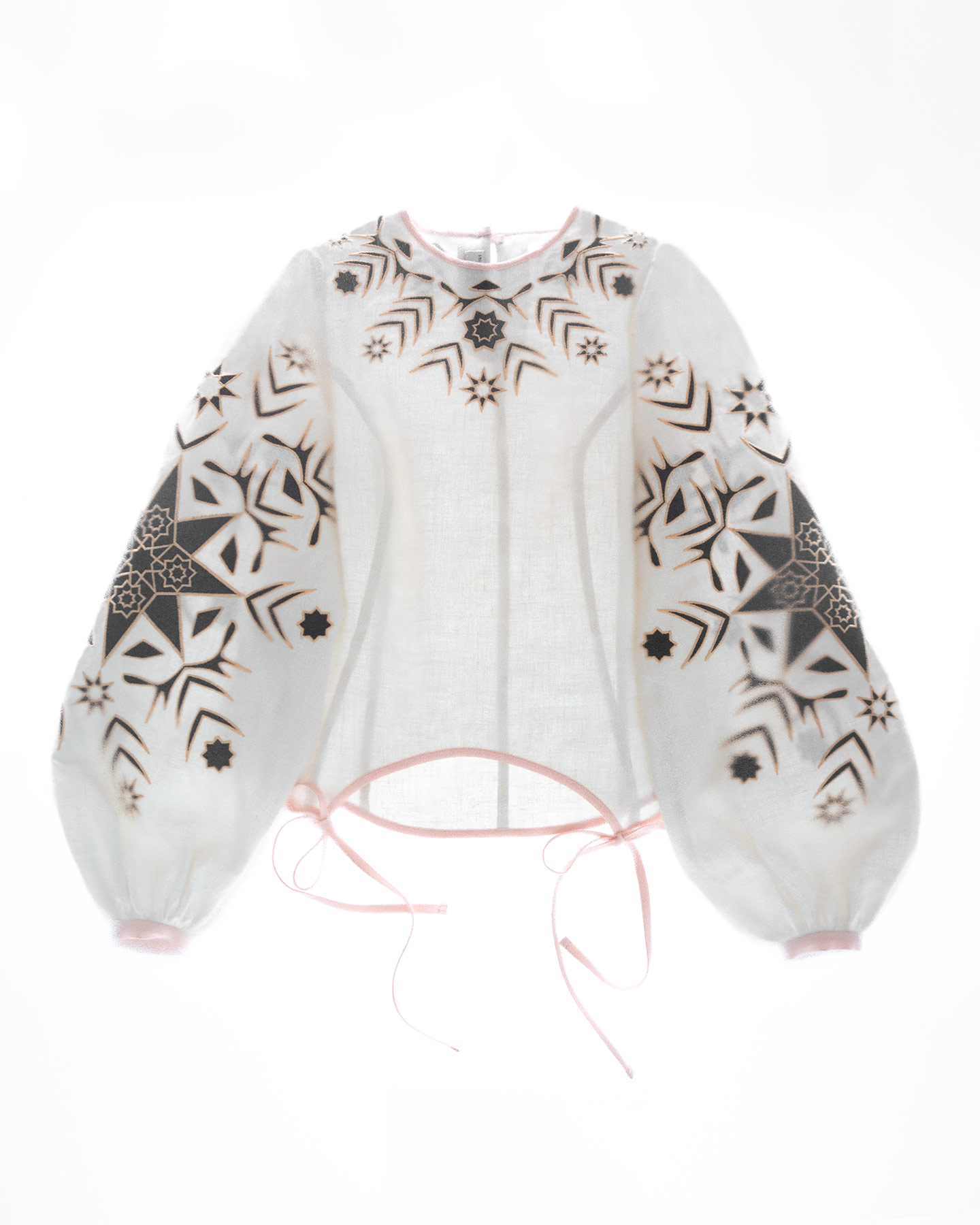 Light Embroidered Blouse with Scalloped Hem and Bows «Morning Star»