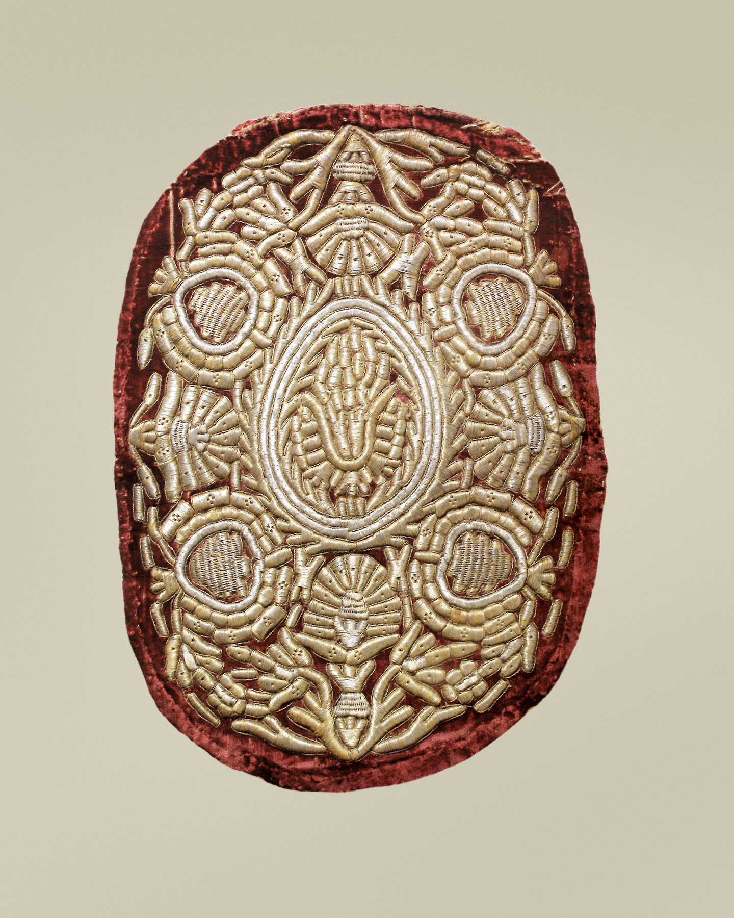 The Bottom of a Kybalka (Traditional Ukrainian Bag). First Half of the 18th Century. Embroidery in Couched Stitch Technique.